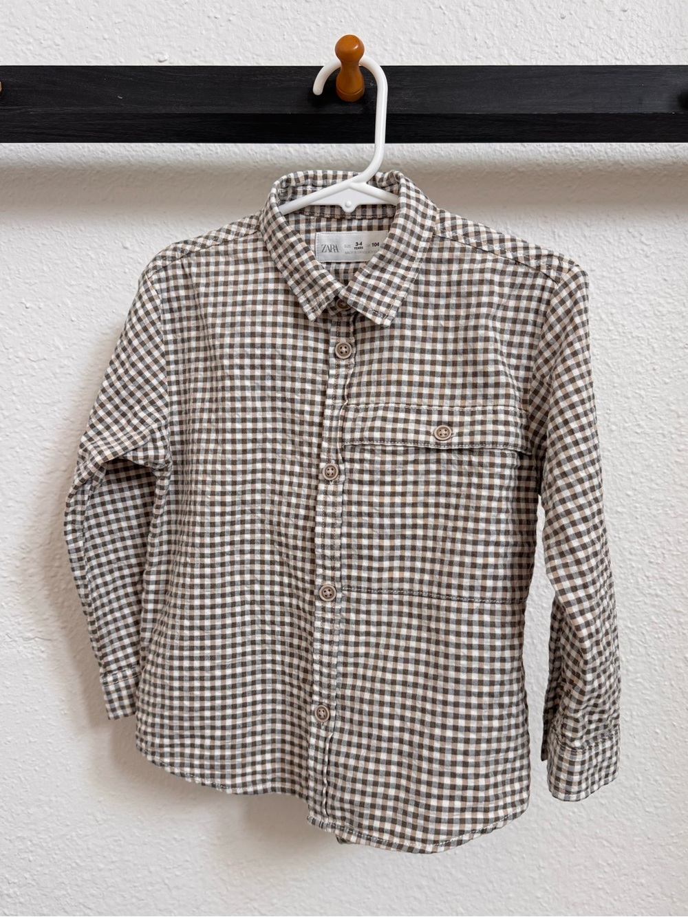 ZARA Boys Brown Checkered Button Down Shirt